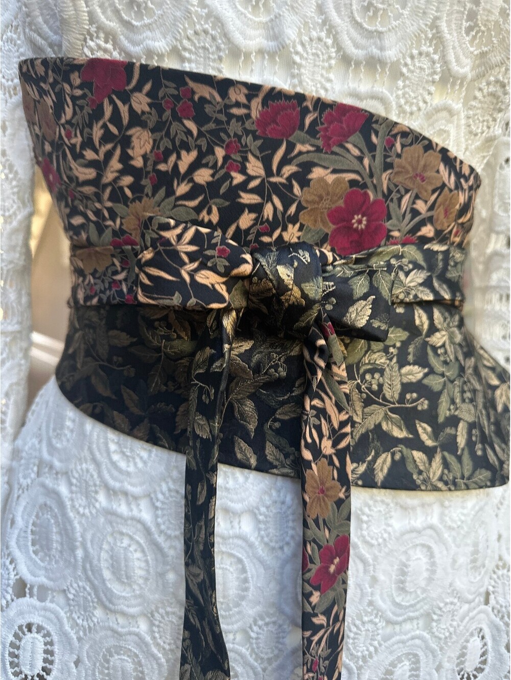 Upcycled Silk Obi Wrap Belt | Corset Waist Belt | OOAK | OS | Floral Jacquard